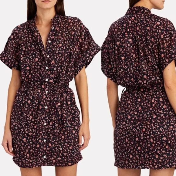 Frame Rolled Sleeve Dress Floral Mini Belt Button-Down Size Medium Women's - Picture 1 of 13